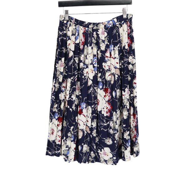 Vintage Floral Midi Skirt Womens 8 Navy Moody Dark Feminine Romantic Bloomcore - Picture 3 of 16